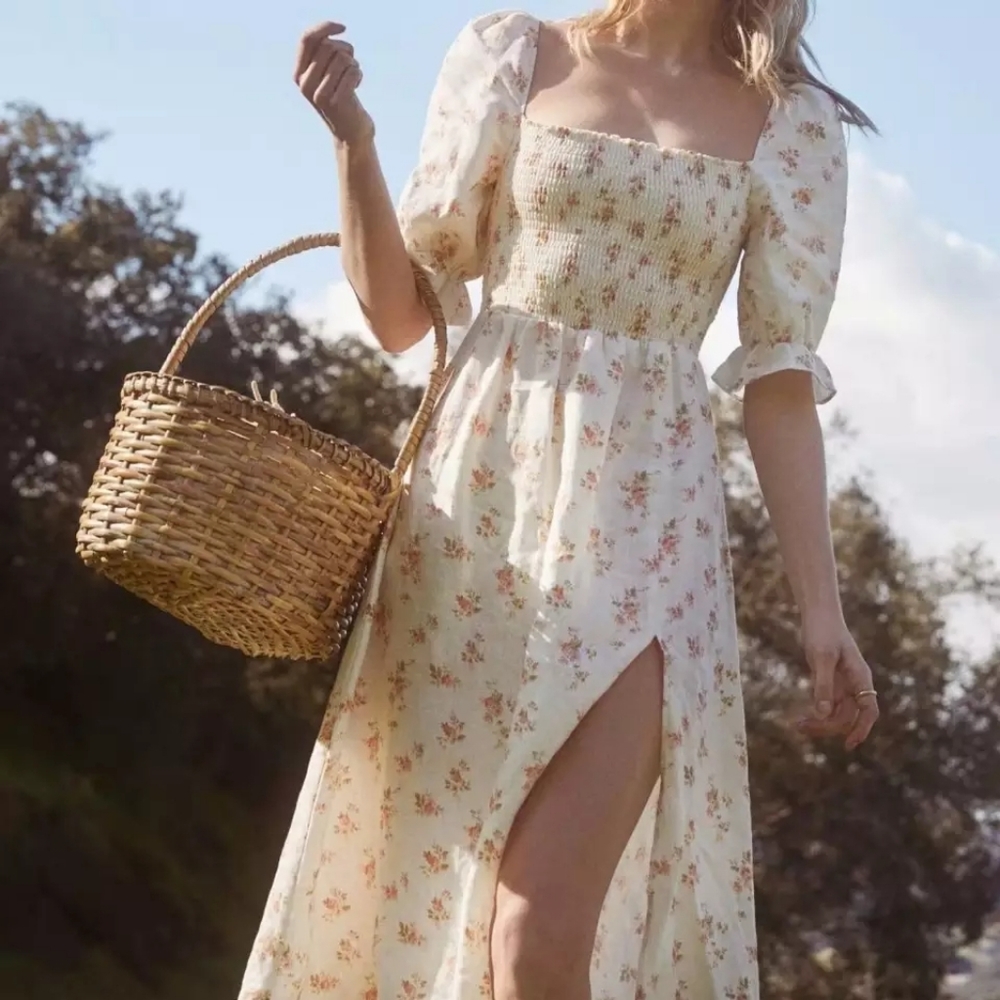 Puff Sleve Midi Floral Dress